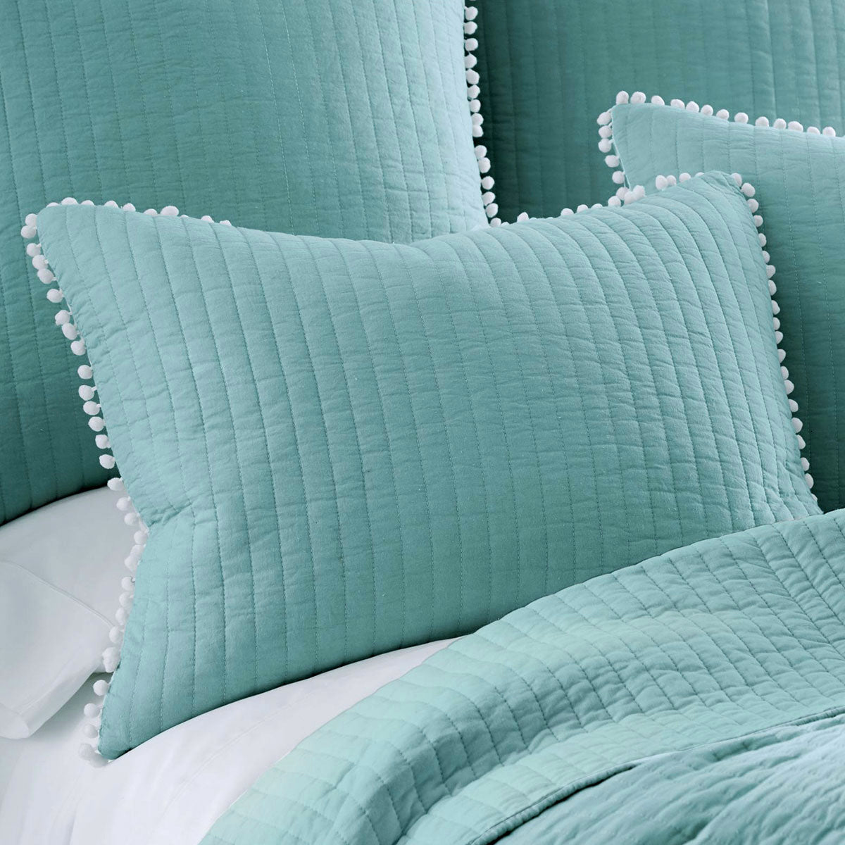 Jenny Mclean Blue Pompom 3 Piece 100% Cotton Super King Coverlet Set