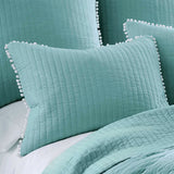 Jenny Mclean Blue Pompom 3 Piece 100% Cotton Super King Coverlet Set - Side View