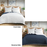 Jenny Mclean Reversible Swiss Dot Blue Super King Coverlet Set - 3 Pieces - Side View