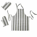 Rans Set of 3 Alfresco Stripe Cotton Apron & Oven Gloves Set Grey