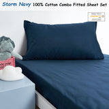 Minikins Junior Cotton Combo Fitted Sheet Set Storm Navy Single - Front View
