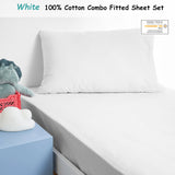 Minikins Junior Cotton Combo Fitted Sheet Set White King Single - Front View