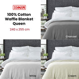 Living @ Home 350gsm 100% Cotton Breathable Waffle Blanket Queen 240 x 255 cm White - Front View