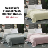 Super Soft Micro Flannel Plush Blanket Queen 220 x 240cm Cream