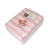 Living Home for Baby Girls Flowers and Bear Pack of 3 Embroidered Polar fleece Stripe Cot Blankets 100 x 140cm - Side View