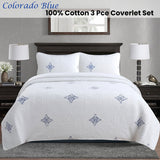 100% Cotton Lightly Quilted Coverlet Set Colorado Blue King - Front View