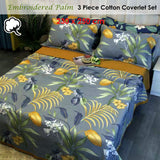 100% Cotton Coverlet Set Embroidered Palm Queen - Front View