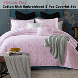 Cotton Rich Lightly Quilted Coverlet Set Floriade Pink Queen - Front View