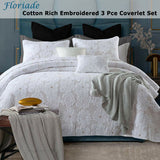 Cotton Rich Lightly Quilted Coverlet Set Floriade White King - Front View