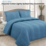 Lewis Blue 3 Pce Lightly Quilted Polyester Cotton Coverlet Set Queen - Front View