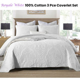 Cotton Rich Lightly Quilted Coverlet Set Royale White Queen - Front View