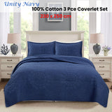 100% Cotton Lightly Quilted Coverlet Set Unity Navy Queen - Front View