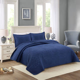 100% Cotton Lightly Quilted Coverlet Set Unity Navy Queen - Side View