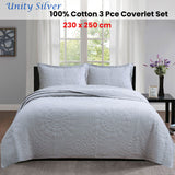 100% Cotton Lightly Quilted Coverlet Set Unity Silver Queen - Front View