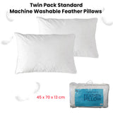 At Home Homewares Pack of 2 Standard Machine Washable Feather Pillows 45 x 70 +13 cm - Front View