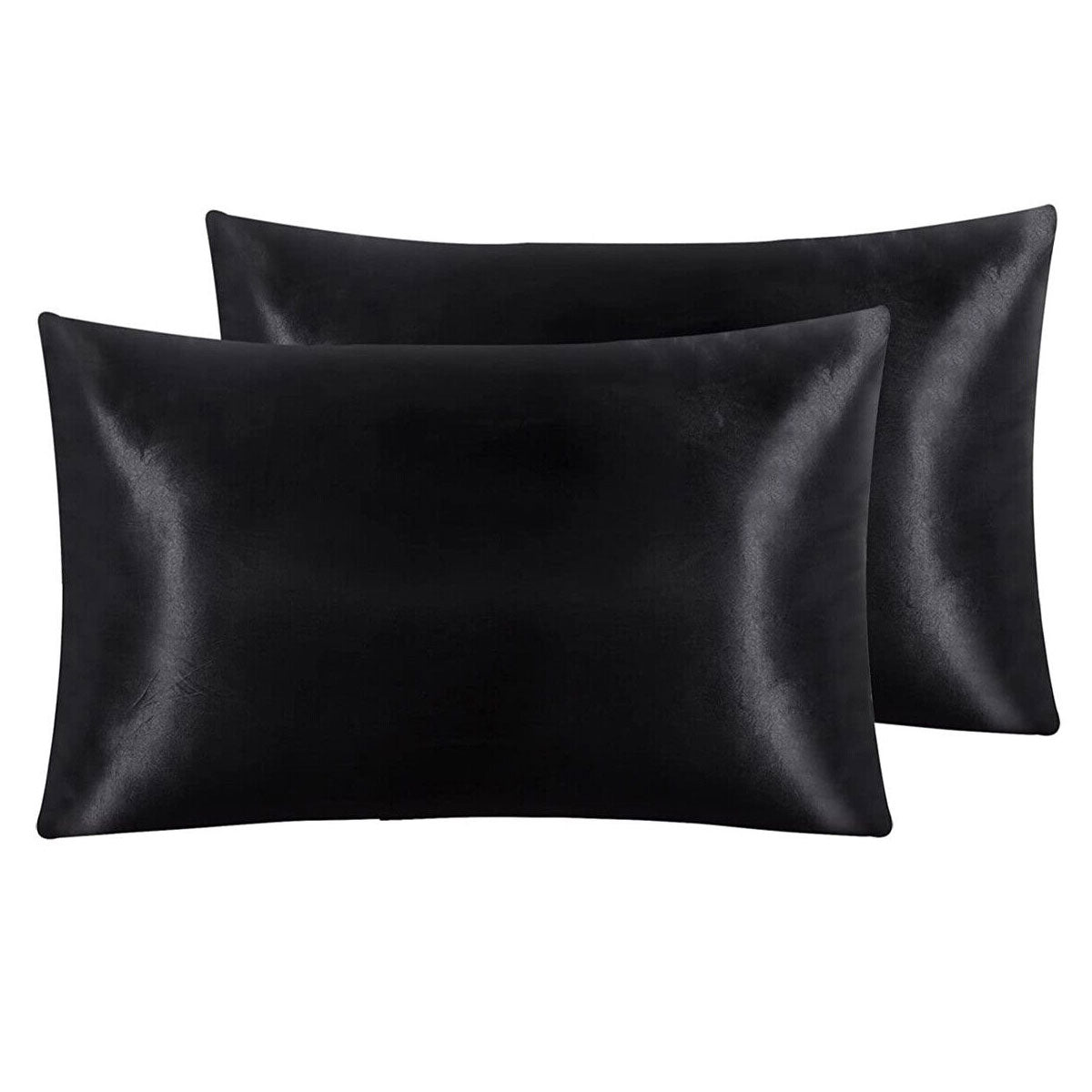 Pair of Standard Satin Silk Pillowcases with Envelope Closure 51 x 76 cm Black