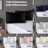 Pair of Standard Satin Silk Pillowcases with Envelope Closure 51 x 76 cm Navy - Front View