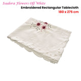 Isadora Flowers Off White Embroidered Rectangular Tablecloth 180 x 275 cm - Front View