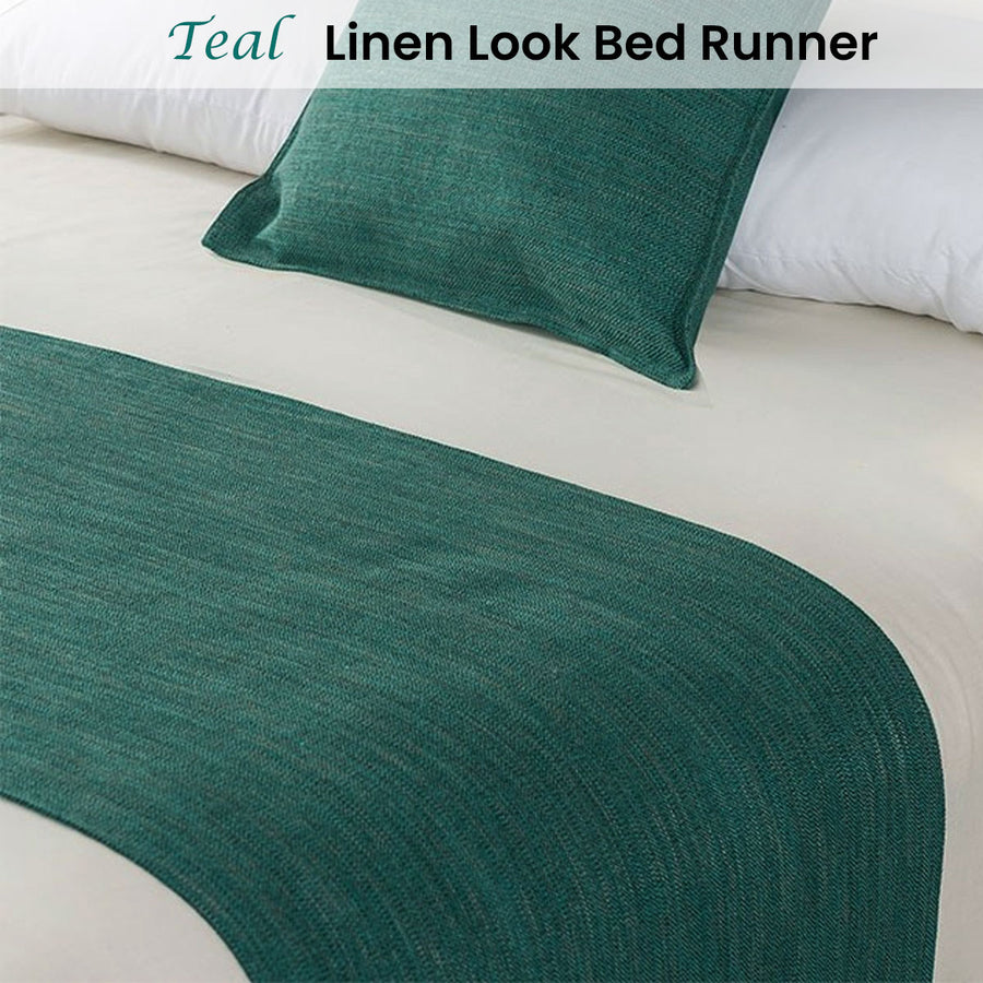 Jason linen look teal bed runner for Double/Queen bed, 225 x 60 cm, textured linen look fabric