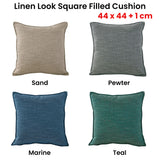 Jason Linen Look Square Filled Cushion 44 x 44 + 1 cm Pewter - Front View