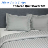 Jason Silver Satin Stripe Tailored Quilt Cover Set Queen - Front View