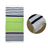 Onkaparinga Rainbow Striped Fringe Cotton Beach Towel Green/Navy - Side View