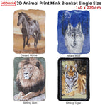 Soft 3D Animal Print Faux Mink Blanket Single Sitting Lion