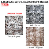 750gsm 3.5kg Double Layer Animal Print Faux Mink Blanket Queen 200x240 cm Brown Leopard - Side View