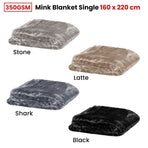 350gsm Soft Plain Faux Mink Blanket Single / King Single 160x220 cm Shark