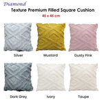 Diamond Texture Filled Cushion Square - 45cm x 45cm Ivory