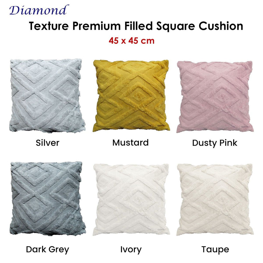 Diamond Texture Filled Cushion Square - 45cm x 45cm Ivory