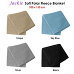 Budget 150gsm Jackie Soft Polar Fleece Extra Large Throw / Single Sized Blanket 200 x 150 cm Black