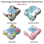 Snuggle Coral Fleece Extra Large Throw with Sherpa Reverse 200 x 128 cm Hearts Multi
