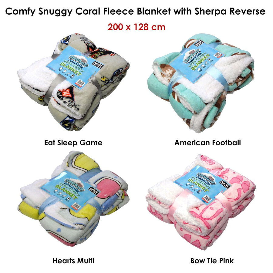 Snuggle Coral Fleece Extra Large Throw with Sherpa Reverse 200 x 128 cm Hearts Multi