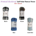 Budget 165gsm Printed Checkered Soft Polar Fleece Throw 127 x 152 cm Black