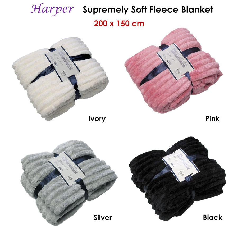 Harper Supremely Soft Fleece Extra Large Throw / Single Sized Blanket 200 x 150 cm Silver