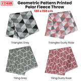 Triangles 175GSM Geometric Pattern Printed Polar Fleece Throw Rug 120 x 150cm Dusty Rose - Front View