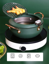 Justcook 20cm JSHS-YZG0320-1 Double Handle Tempura Karaga Fryer Pot Frying Pan - Front View