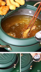 Justcook 20cm JSHS-YZG0320-1 Double Handle Tempura Karaga Fryer Pot Frying Pan - Top-Down View