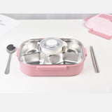 Kylin 304 Stainless Steel 5 Divided Smile Small Lunch Box With Soup Pot - Pink - Top-Down View