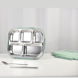 Kylin 304 Stainless Steel 5 Divided Smile Large Lunch Box With Soup Pot - Green - Side View