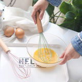 Justcook JSHS-DDQ01-1 Silicon Whisk w/ Wood Handle for for Whipping, Baking - Side View