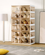 Kylin Cubes Storage Folding Shoe Box With 2 Column & 16 Grids & 8 Clear Door - Front View
