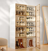 Kylin Cubes Storage Folding Shoe Cabinet With 2 Column & 7 Grids & 4 Brown Door - Top-Down View