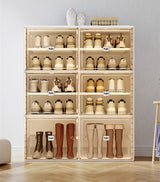 Kylin Cubes Storage Folding Shoe Cabinet With 2 Column & 7 Grids & 4 Brown Door - 45-Degree Angle