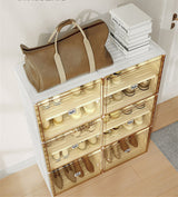 Kylin Cubes Storage Folding Shoe Cabinet With 2 Column & 7 Grids & 4 Brown Door - Rear View