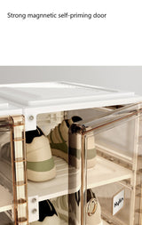 Kylin Cubes Storage Folding Shoe Cabinet With 2 Column & 7 Grids & 4 Brown Door - Close-Up Angle