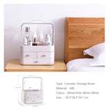 Cosmetics Storage Boxes Portable Dust-proof Makeup Jewelry Case Desktop Drawer(White-Pink) - Side View