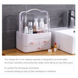 Cosmetics Storage Boxes Portable Dust-proof Makeup Jewelry Case Desktop Drawer(White-Pink) - Top-Down View