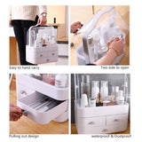 Cosmetics Storage Boxes Portable Dust-proof Makeup Jewelry Case Desktop Drawer(White-Pink) - 45-Degree Angle